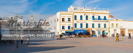 Panoramic photo of Moulay Assan Square, Essaouira, UNESCO World Heritage Site, on the coast of Morocco, North Africa, Africa