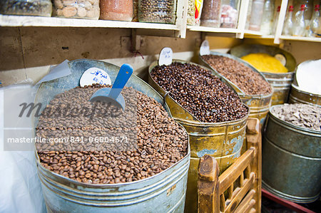 Coffee beans for sale in the souks of Marrakech, Morocco, North Africa, Africa