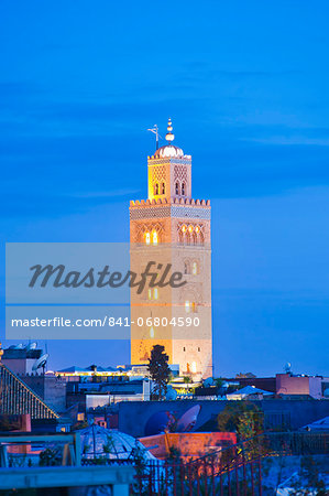 Koutoubia Mosque minaret at night, Marrakech, Morocco, North Africa, Africa