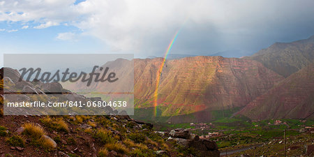 Moroccan High Atlas landscape showing rainbow in the mountains just outside Oukaimeden ski resort, Morocco, North Africa, Africa