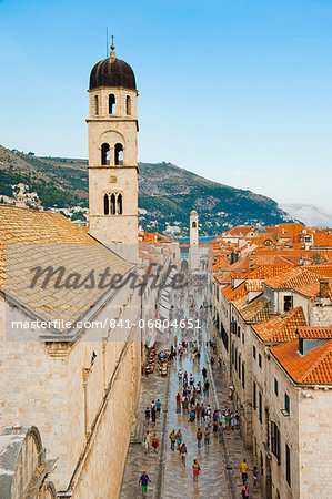 Dubrovnik Old Town, Stradun, Franciscan Monastery and City Bell Tower from Dubrovnik City Walls, UNESCO World Heritage Site, Dubrovnik, Dalmatian Coast, Croatia, Europe