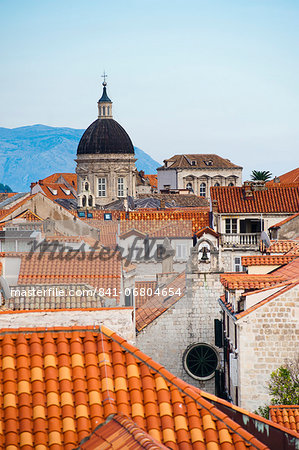 Dubrovnik Cathedral spire, seen from Dubrovnik City Walls, UNESCO World Heritage Site, Dubrovnik, Dalmatian Coast, Croatia, Europe