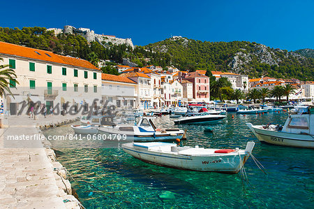 Hvar harbour and Fortica (Spanish Fortress), Hvar Island, Dalmatian Coast, Adriatic, Croatia, Europe