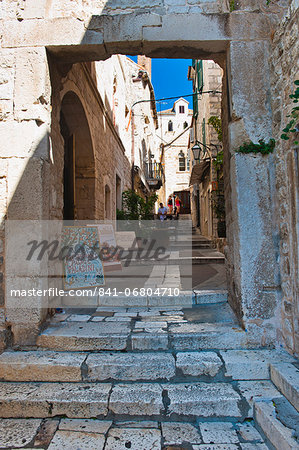 Narrow side street, Hvar Town, Hvar Island, Dalmatian Coast, Croatia, Europe