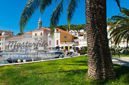 Hvar town centre, church spire, Hvar Island, Dalmatian Coast, Croatia, Europe