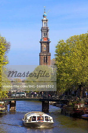 Westerkerk Tower and Prinsengracht Canal, Amsterdam, Netherlands, Europe