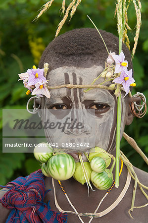 Surma child with body paintings, Tulgit, Omo River Valley, Ethiopia, Africa