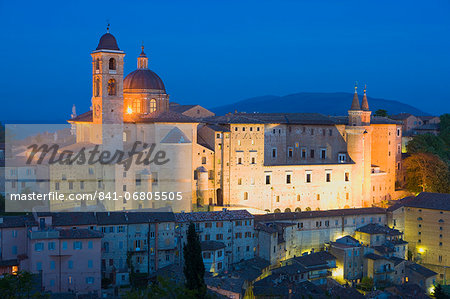 Ducal Palace at night, Urbino, Le Marche, Italy, Europe