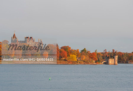 Boldt Castle on Heart Island at sunrise on the St. Lawrence River, New York State, United States of America, North America