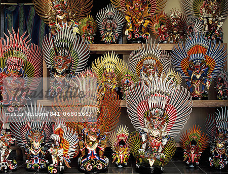 Carved and brightly-painted Garudas at a souvenir shop in Bali, Indonesia, Southeast Asia, Asia