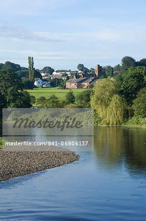 View across the River Eden to Lazonby village, Eden Valley, Cumbria, England, United Kingdom, Europe