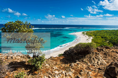 View over the turquoise waters of Barbuda, Antigua and Barbuda, West Indies, Caribbean, Central America
