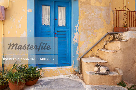 Blue door, Ermoupoli (Khora), Syros Island, Cyclades, Greek Islands, Greece, Europe