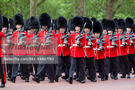 Irish Guards marching along The Mall, London, England, United Kingdom, Europe