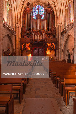 The beautiful wooden organ inside the cathedral at Angers, Maine-et-Loire, France, Europe