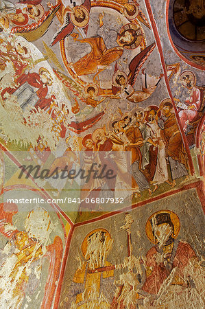 View of ceiling with fresco painting in a cave church, Goreme open air museum, Cappadocia, Anatolia, Turkey, Asia Minor, Eurasia