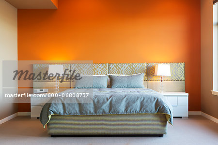 Modern Style Master Bedroom with Bold Colors and Custom Furniture