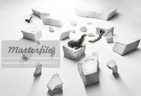 sea lion figurine on cinder block ice floe sea lion figurine on cinder block ice floe