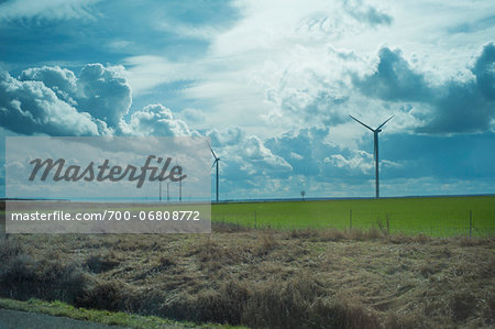 Windmill Turbines in Farm Field along the Highway, Nantes, France