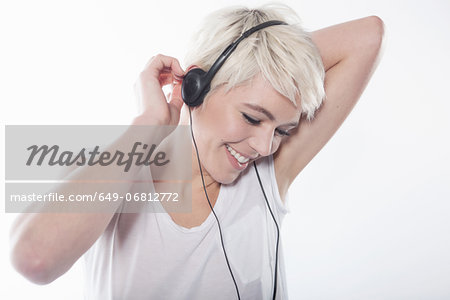 Woman wearing earphones