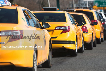 Line of yellow cabs, New York City, USA