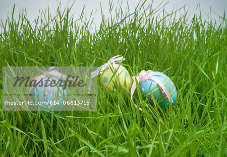 Decorative easter egg hiding in grass