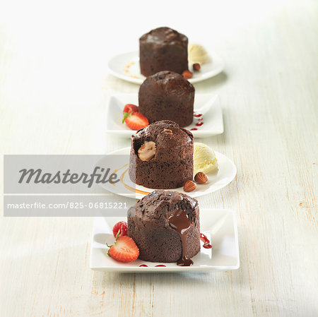 Chocolate,hazelnut and strawberry fondants Chocolate,hazelnut and strawberry fondants
