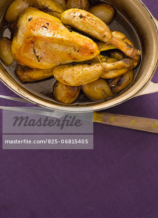 Roast guinea-fowl with beer and shallots