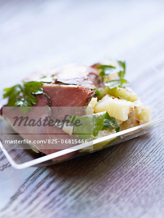 Cold roast beef with potato salad