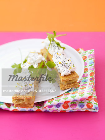 Ricotta and rhubarb mille-feuille