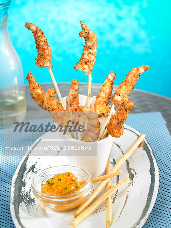 Breaded shrimp brochettes
