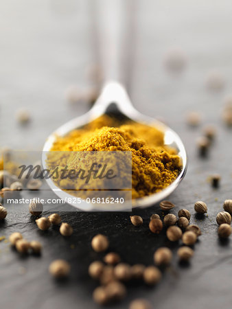 Spoonful of curry powder and coriander seeds