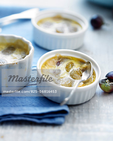 Individual grape baked egg custards