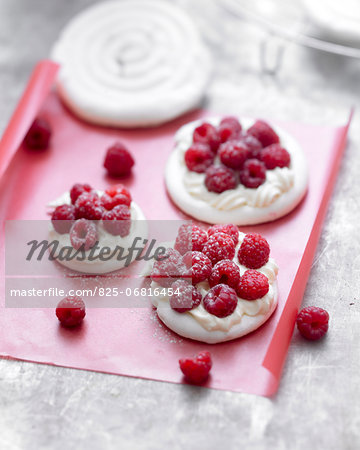 Raspberry and meringue nests