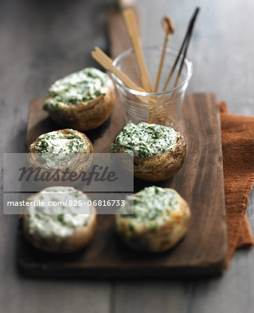 Button mushrrom tops stuffed with herb cream cheese