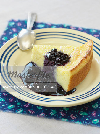 Semolina cake with stewed blueberries