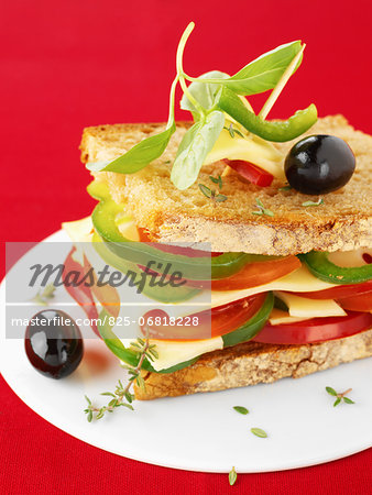 Pepper,cheese,tomato and olive toasted sandwich