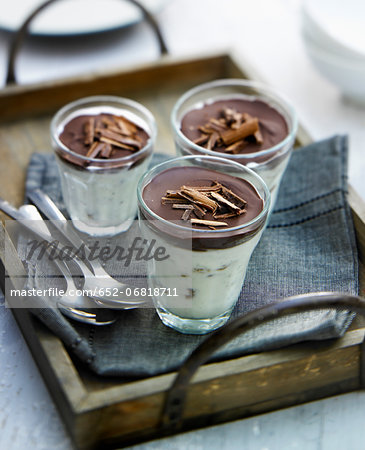 Rum and raisin fromage blanc with crisp chocolate topping Verrines