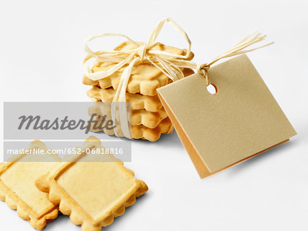 Pack of biscuits tied with string and a label