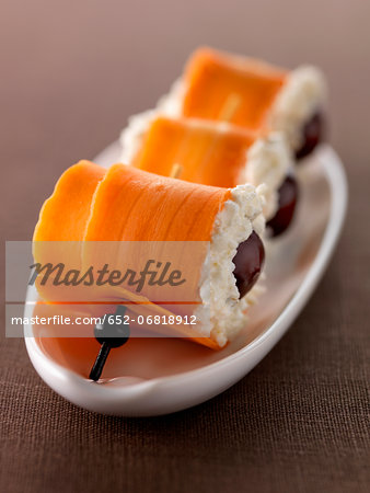 Carrot,cream cheese and griotte cherry makis
