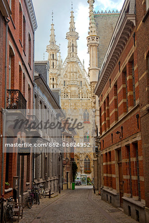 Leuven, Belgium. View towards town hall in Leuven's historic town centre.