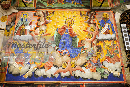 Europe, Bulgaria, Rila Monastery, frescoes by Zahari Zograf, Nativity Church, Unesco World Heritage Site