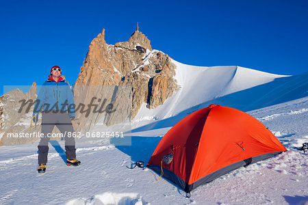 Europe, France, Haute Savoie, Rhone Alps, Chamonix Valley, camping at Aiguille du Midi (MR) Europe, France, Haute Savoie, Rhone Alps, Chamonix Valley, camping at Aiguille du Midi (MR)