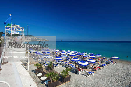 Beach 'Beau Rivage' at Promenade des Angles, Nice, Cote d'Azur, Alpes-Maritimes, Provence-Alpes-Cote d'Azur, France Beach 'Beau Rivage' at Promenade des Angles, Nice, Cote d'Azur, Alpes-Maritimes, Provence-Alpes-Cote d'Azur, France