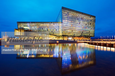 Iceland, Reykjavik, Harpa Concert Hall and Conference Center, the glass facade was designed by Olafur Eliasson and Henning.