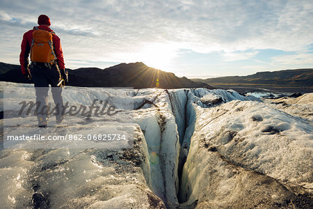 Europe, Iceland, hiker on Myrdalsjokull glacier (MR)