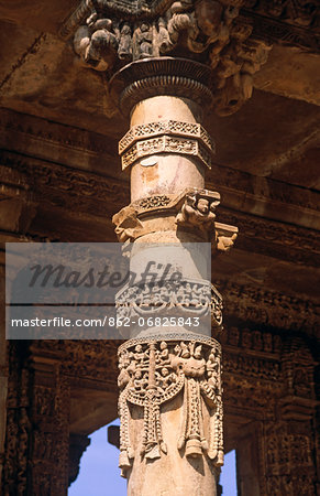 Asia, India, Madhya Pradesh, Khajuraho. Ghantai temple. Detail of column. Asia, India, Madhya Pradesh, Khajuraho. Ghantai temple. Detail of column.