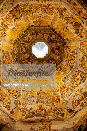 Italy, Tuscany, Florence. Detail of the painted cupola at the Cathedral. (Unesco)