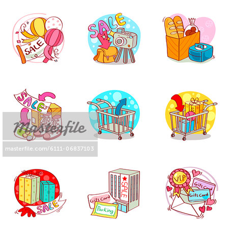 Set of various shopping related icons