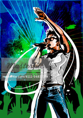 A graphic design illustration of a musican singing.